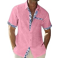 Hawaiian Floral Print Patchwork Lapel Shirts Button Down Casual Summer Aloha Shirt Beach Party