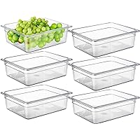 6 Pack NSF Food Pans, Half Size 4 Inch Deep, Commercial Polycarbonate Plastic Clear Freezer-Safe