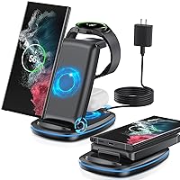 Wireless Charger 3 in 1, Foldable Fast Charging Station Compatible with Samsung Galaxy Watch 6 classic/6/5 Pro/5/4/3, S23 S23+ S22 S22+ S21 S20 Ultra FE/Note 20 10 9/ Z Flip Fold 4 3 2,Buds/2/Pro/Live