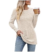 Womens Tops O Neck Long Sleeve Tops Knitted Ribbed Solid Fall Fashion Blouse