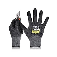 DEX FIT Level 5 Cut Resistant Gloves Cru553, 3D Comfort Stretch Fit, Power Grip, Durable, Thin, Touchscreen, Washable, Black Grey S (7) 1 Pair