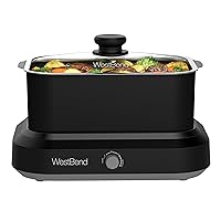 West Bend 87905BK Slow Cooker Large Capacity Non-stick Vessel with Variable Temperature Control Includes Travel Lid and Thermal Carrying Case, 5-Quart, Black