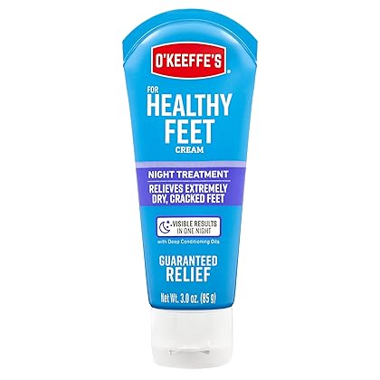 O'Keeffe's for Healthy Feet Night Treatment Foot Cream, Guaranteed Relief for Extremely Dry, Cracked Feet, Visible Results in 1 Night, 3.0 Ounce Tube, (Pack of 1)