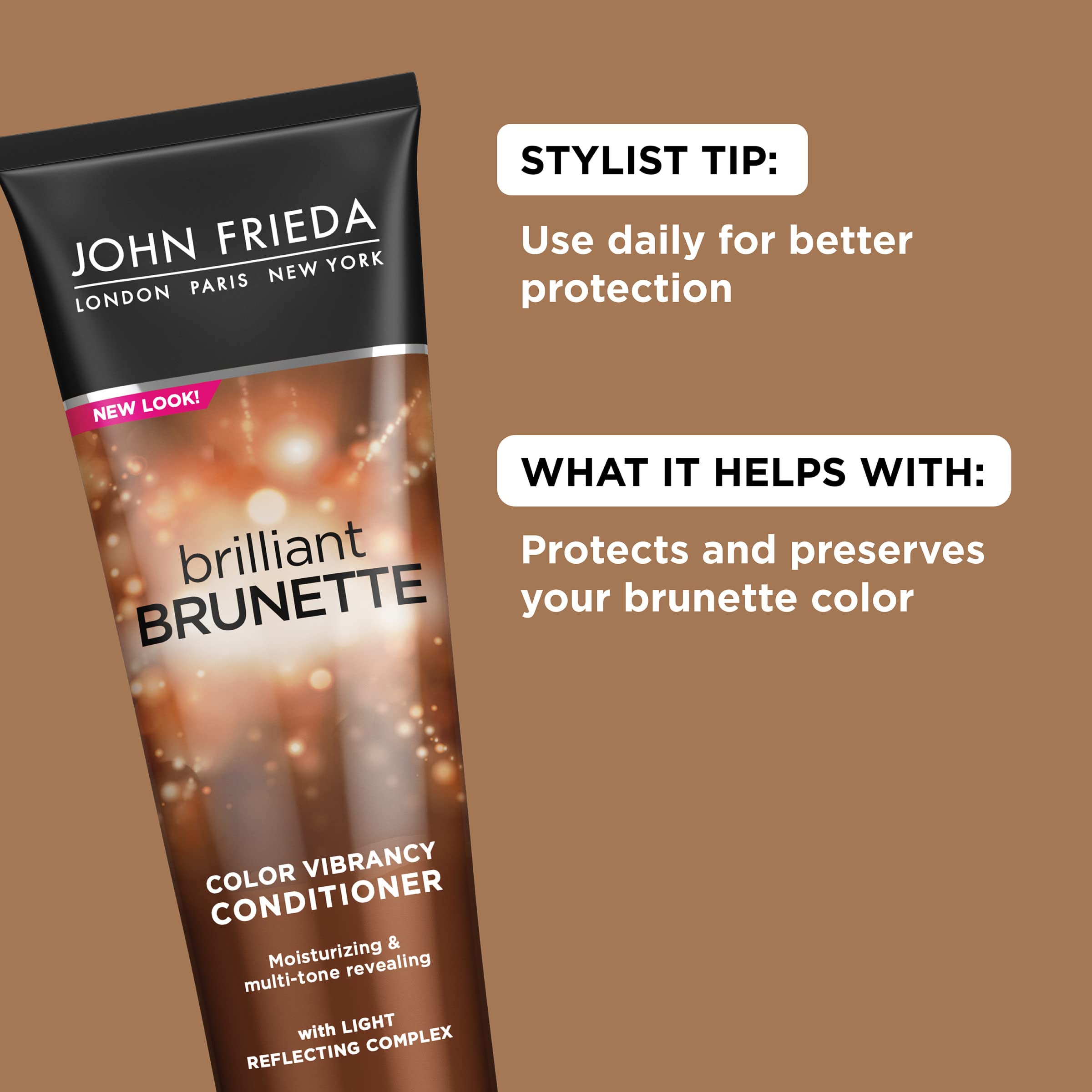 John Frieda Brilliant Brunette Multi-Tone Revealing Color Protecting Conditioner, for maintaining Color Treated Hair, Anti-Fade Conditioner, 8.45 oz, with Sweet Almond Oil and Crushed Pearls