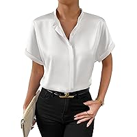 Maysoar Satin Blouses for Women Button Down Silk Shirts Batwing Sleeve Top Elegant Summer Office Work Shirt