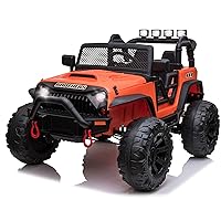 24V 4WD Kids Ride on Car Truck, Battery Powered Electric Car with Remote Control, Soft Braking, LED Lights, Music, Spring Suspension, Orange
