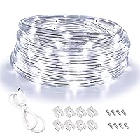 LED Rope Lights, 16ft Daylight White Strip Lights with Clear PVC Jacket, Connectable and Flexible, Waterproof for Indoor Outdoor use, 110V Plugin Tape Lighting with High Brightness 3528 LEDs