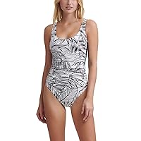 DKNY Womens Palm Scoop Neck Swimsuit, White Palm 4