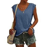 Womens Tops V Neck Solid Color Loose Fit Fashion Tank Shirts 2024 Y2K Cap Sleeve Vest Tee Top