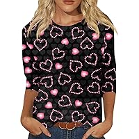 Valentines Day Outfit Women, Women's Fashion Casual Seven Sleeve Valentine's Day Printed Round Neck Top