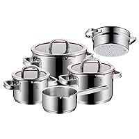 WMF 760066380 Function 4 Cookware Set with Steamer Insert, Stainless Steel, Transparent, 20 cm, 5 Units