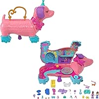 Polly Pocket 2-in-1 Travel Toy Playset, Animal Toy with 2 Dolls & Birthday Accessories, Puppy Party Large Compact