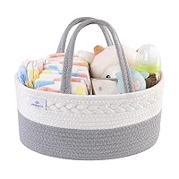 PHILORN Diaper Caddy Organizer, Cotton Rope Diaper Caddy Basket, Woven Diaper Caddy with Dividers, Nursery Storage Basket for Changing Table, Car Diaper Caddy, Baby Shower Gifts