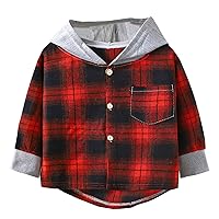 TiaoBug Girls Boys Plaid Hooded Jacket Button Down Long Sleeve Flannel Shirt Hoodies Sweatshirt Fall Winter Coat Outwear