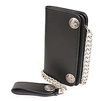 Milwaukee Leather MLW7801 Men's 6” Leather Long Bi-Fold Biker Wallet w/Anti-Theft Stainless Steel Chain and Buffalo Nickel Snaps - One Size