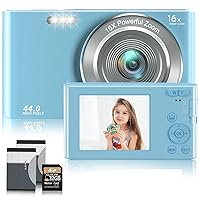 Digital Camera,Kids Camera with 32GB Card 2.7K 44MP Point and Shoot Camera with 16X Digital Zoom 2.4 Inch,Vlogging Camera for Students Teens Adults Girls Boys-Blue3