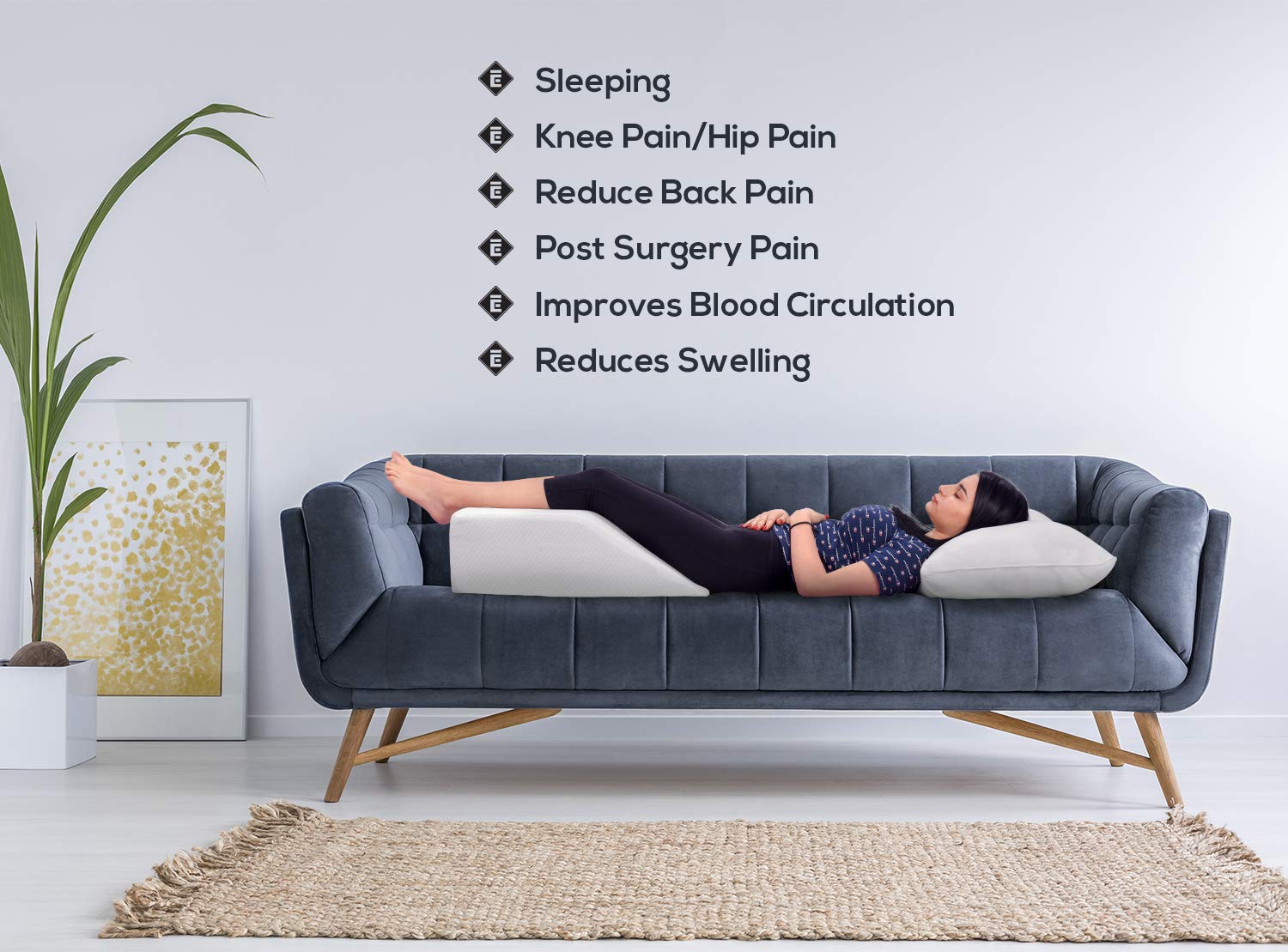 Ebung Memory Foam Leg Elevation Pillows - Leg Support Pillow to Elevate Feet, Sleeping, Blood Circulation, Leg Swelling Relief, Sciatica Pain Relief, Back Pain & Pregnancy - Leg Wedges for Elevation