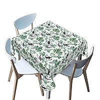 Birds Branch Floral Tablecloth Square,watercolor theme,Waterproof/Spill Proof/Stain Resistant/Wrinkle Free/Oil Proof Table Cover,for Birthday Cake Table Holiday Banquet Decoration（green，40 x 40 Inch）