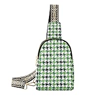 Women Crossbody Sling Backpack Houndstooth-green-plaid-lattice Girl Chest Bag Daypack for Hiking Traveling