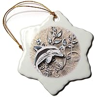 3dRose ORN_150944_1 Silver Jeweled Dolphin and Silver Accents Snowflake Ornament, Porcelain, 3-Inch