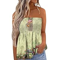 Boho Tops for Women Tube Tops Sexy Off The Shoulder Off Back Elastic Print Wrap Chest Slim T-Shirt Top