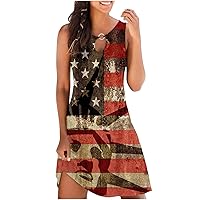 Women's American Flag 4th of July Dress Summer Casual Tank Dress Patriotic Novelty Independence Day Printed Dress