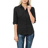 YourStyle 3/4 Sleeve Stretch Button Down Shirt (Small, Black)