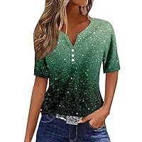 Plus Size Tops for Women,Short Sleeve Shirts for Women Loose V Neck Button Boho Tops for Women Going Out Tops for Women