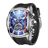 REEF TIGER Men's Tank-Track Sport Watches Automatic Blue Dial Tourbillon Rubber Strap Watch RGA3069-Track