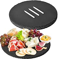 11 x 11 In 4 Pack Slate Cheese Boards, Round Black Stone Plates Charcuterie Boards Serving Tray Slate Platter Display Chalkboard with Soapstone Chalk for Sushi, Party, Gift, Appetizer, Meat