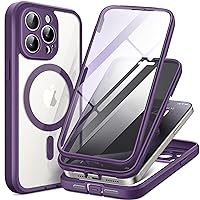 Magnetic for iPhone 15 Pro Max Case, [Dustproof Design] Compatible with MagSafe, Built-in 9H Tempered Glass Screen Protector + Privacy Screen Protector & Upgraded Camera Protection, Purple