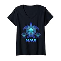 Womens Vintage Maui Hawaii Sea Turtle Hawaiian Aloha Beach Surf V-Neck T-Shirt