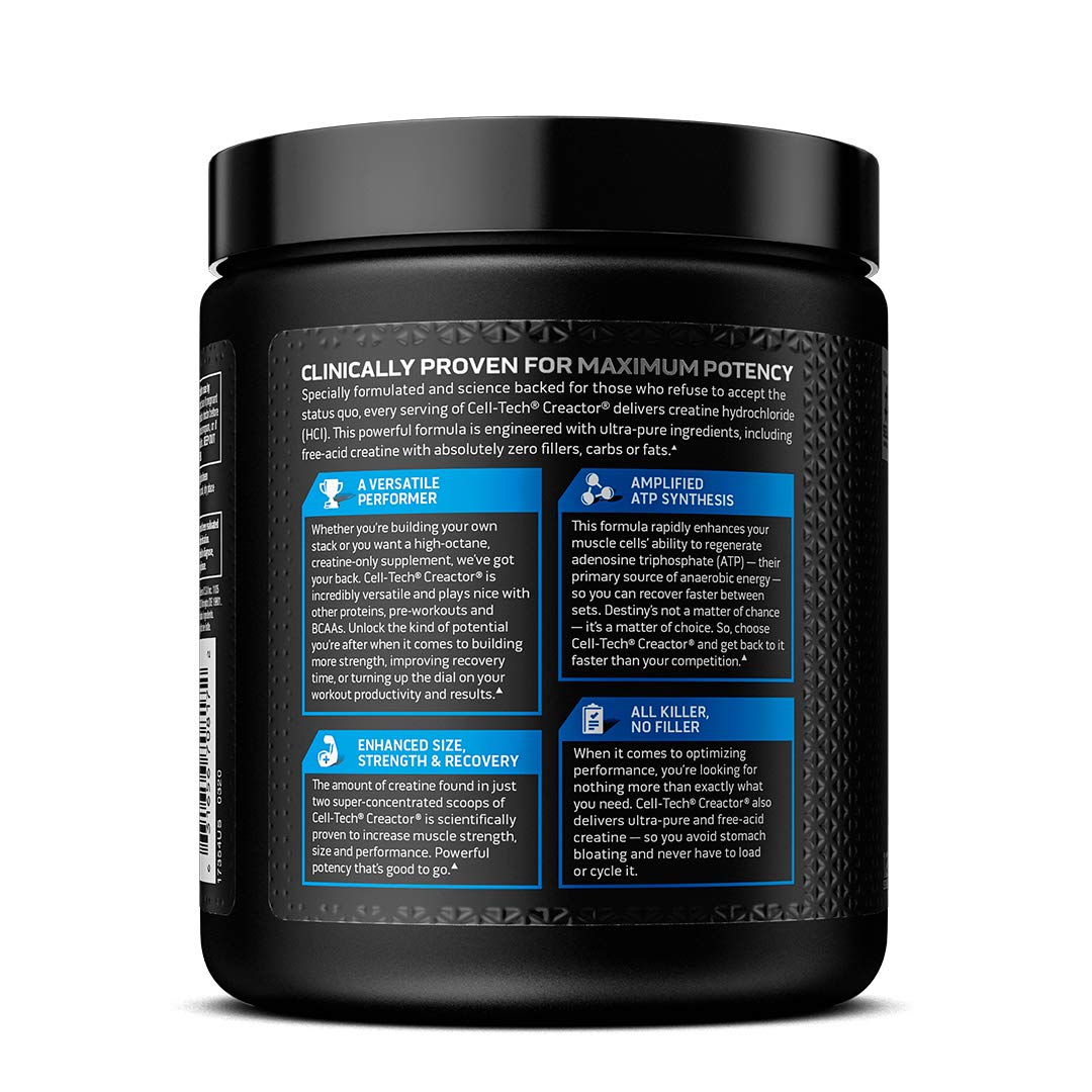 MuscleTech Cell-Tech Creactor Creatine HCl Powder | Post Workout Muscle Builder for Men & Women | Creatine Hydrochloride + Free-Acid | Unflavored (120 Servings)