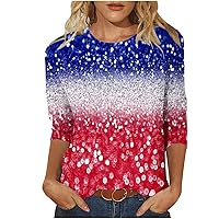 Sequin Tops for Women Sparkly Glitter 3/4 Sleeve T-Shirt Summer Trendy Crew Neck Blouse Casual Loose Tunic Tee