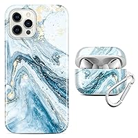 JIAXIUFEN Gold Sparkle Glitter Marble Slim Shockproof TPU Case for iPhone 12 Pro Max and AirPods Pro Case - Blue