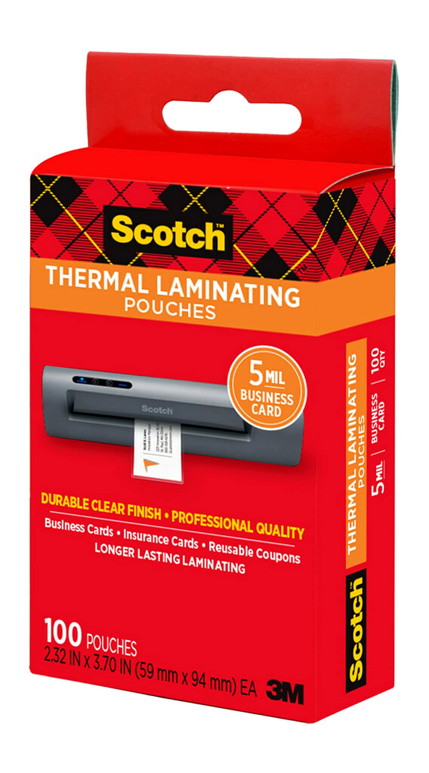 Scotch Thermal Laminating Pouches, 5 Mil Thick for Extra Protection, 2.32 x 3.70-Inches, Business Card Size, 100-Pack (TP5851-100)