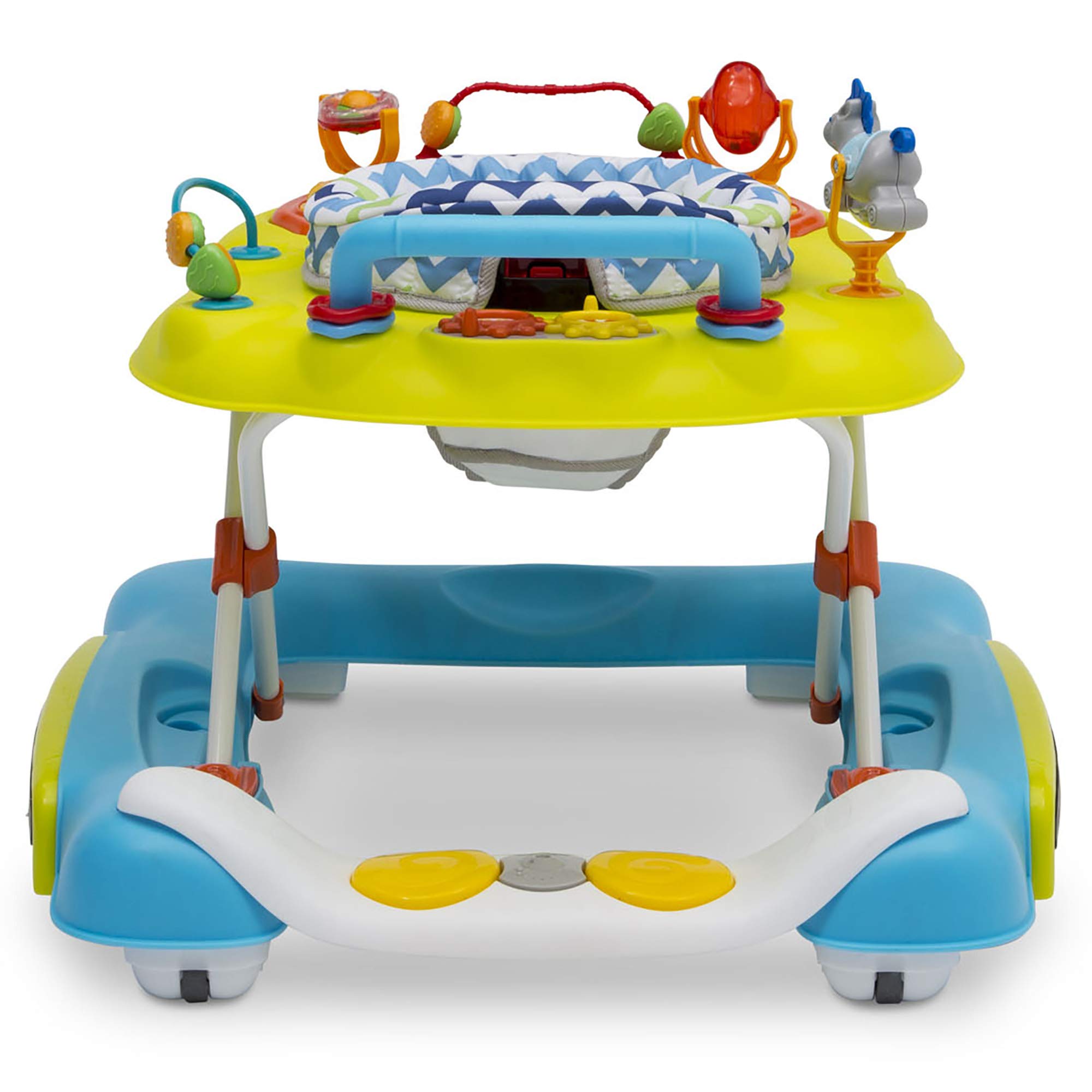 Delta Children 4-in-1 Discover & Play Musical Walker - Features 360 Degree Swivel Seat, Rocker and Walker Mode, Step-to-Play Music, Machine-Washable Seat, Blue/Green