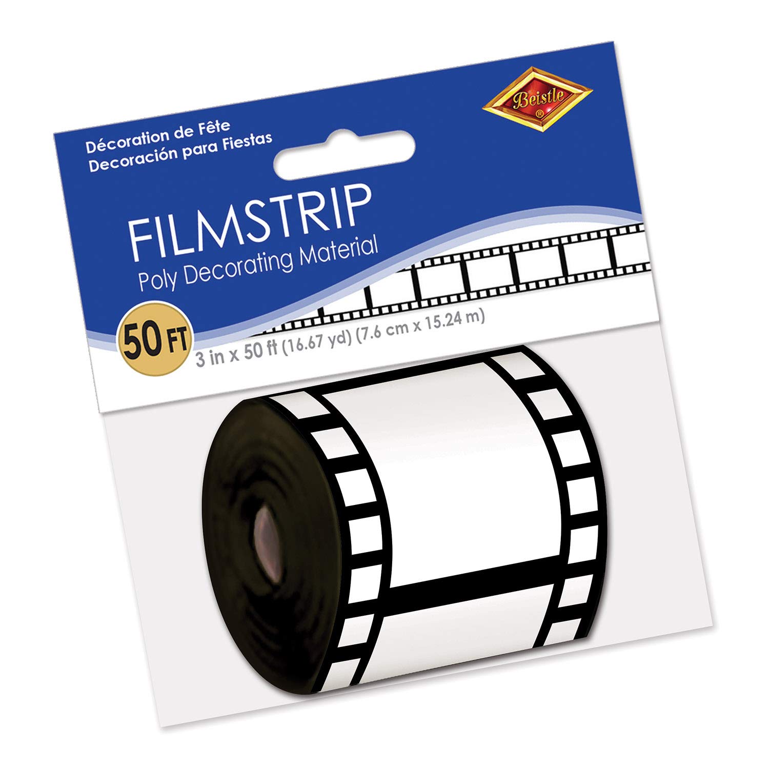 Beistle Hollywood Filmstrip Party Tape, 1-Pack, Black/White