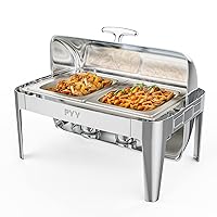 PYY Roll Top Chafing Dish Buffet Set with Stainless Steel Cover Commercial Chafer Chafers for Catering Rolling Buffet Servers and Warmers (2 Half-Size)
