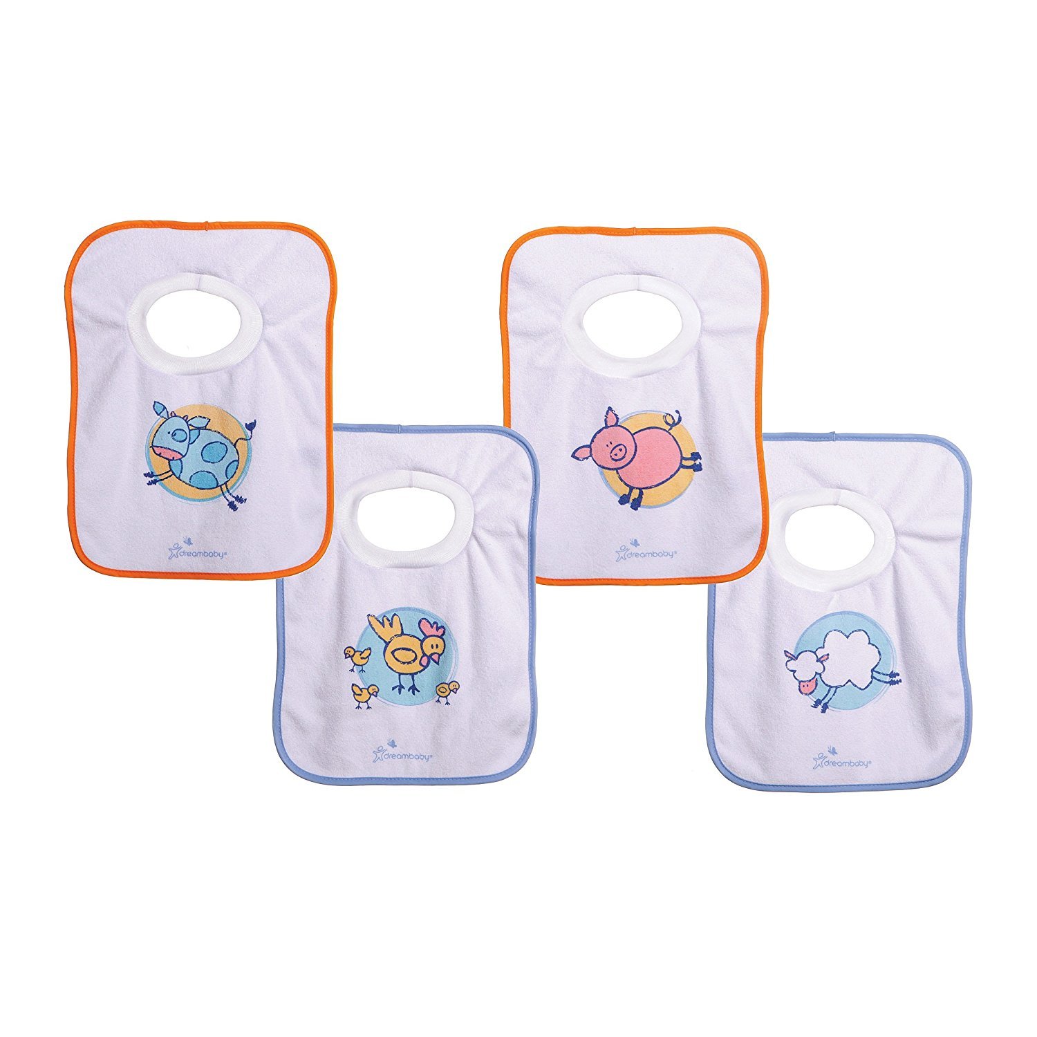 Dreambaby Terry Cloth Pullover Baby Bibs - Super Absorbent for Feeding and Drooling Toddlers - Farm Animals , 4 Count