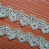 5 Yard Pearl Beaded Floral Heart Venice Lace Edge Trim Ribbon 3cm Vintage Style Edging Trimmings Fabric Embroidered Applique Sewing Craft Wedding Bridal Dress Party Home DIY Decoration (Green)