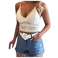 Women Sexy Lace Crochet Cami Tops Lingerie V-Neck Hollow Out No Padded Cropped Vest Underwear Sleeping Bra Camisole