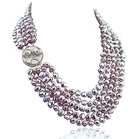 16-22 inch 7-8mm 5 Row Baroque Freshwater Cultured Pearl Necklace with Mother-of-Pearl-base-metal clasp