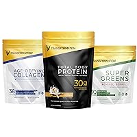 Transformation Vanilla Protein Powder | 30G Multi-Protein Superblend + Grass-Fed Hydrolyzed Collagen Peptides Powder- Hair, Skin, Nails + Organic Super Greens Superfood Powder- Immune & Energy Support