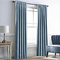 Dreaming Casa Darkening Blue Velvet Curtains for Living Room Thermal Insulated Rod Pocket Back Tab Window Curtain for Bedroom 2 Panels 108 inches Long, 52
