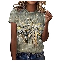 Summer Women Vintage Graphics T-Shirts Casual Loose Fit Tops Fashion Short Sleeve Crewneck Tunic Blouses