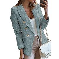 Happy Sailed Womens Tweed Blazers Casual Long Sleeve Double Breasted Open Front Blazer Jackets Work Suits
