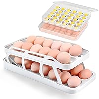 Egg Holder for Fridge, Double Rows Egg Dispenser for Refrigerator, Deviled Egg Container with Lid, 2 Set Refrigerator Deviled Egg Tray(White)