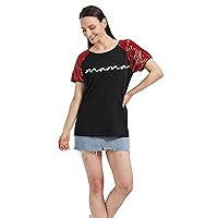 Mama Shirts Women Mother Day Sequined Splicing Raglans Sleeve T-Shirt Casual Summer Short Sleeve Graphic Tee Tops