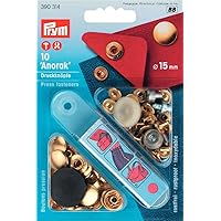 Prym Non-sew Fasteners Anorak Brass Gold col 15 mm, (Pack of 10)